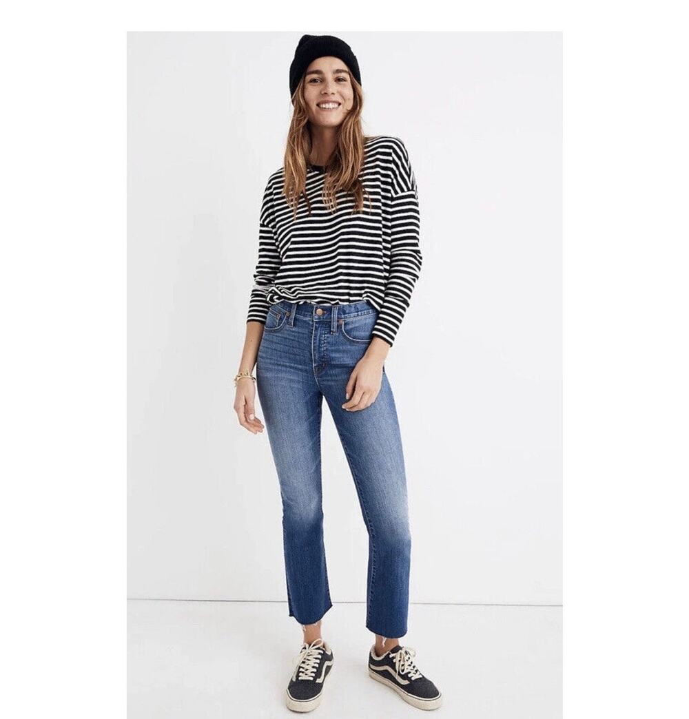 Madewell Cali Demi-Boot Jeans Size 24 Kemper Wash High Rise Cropped Flare K1887